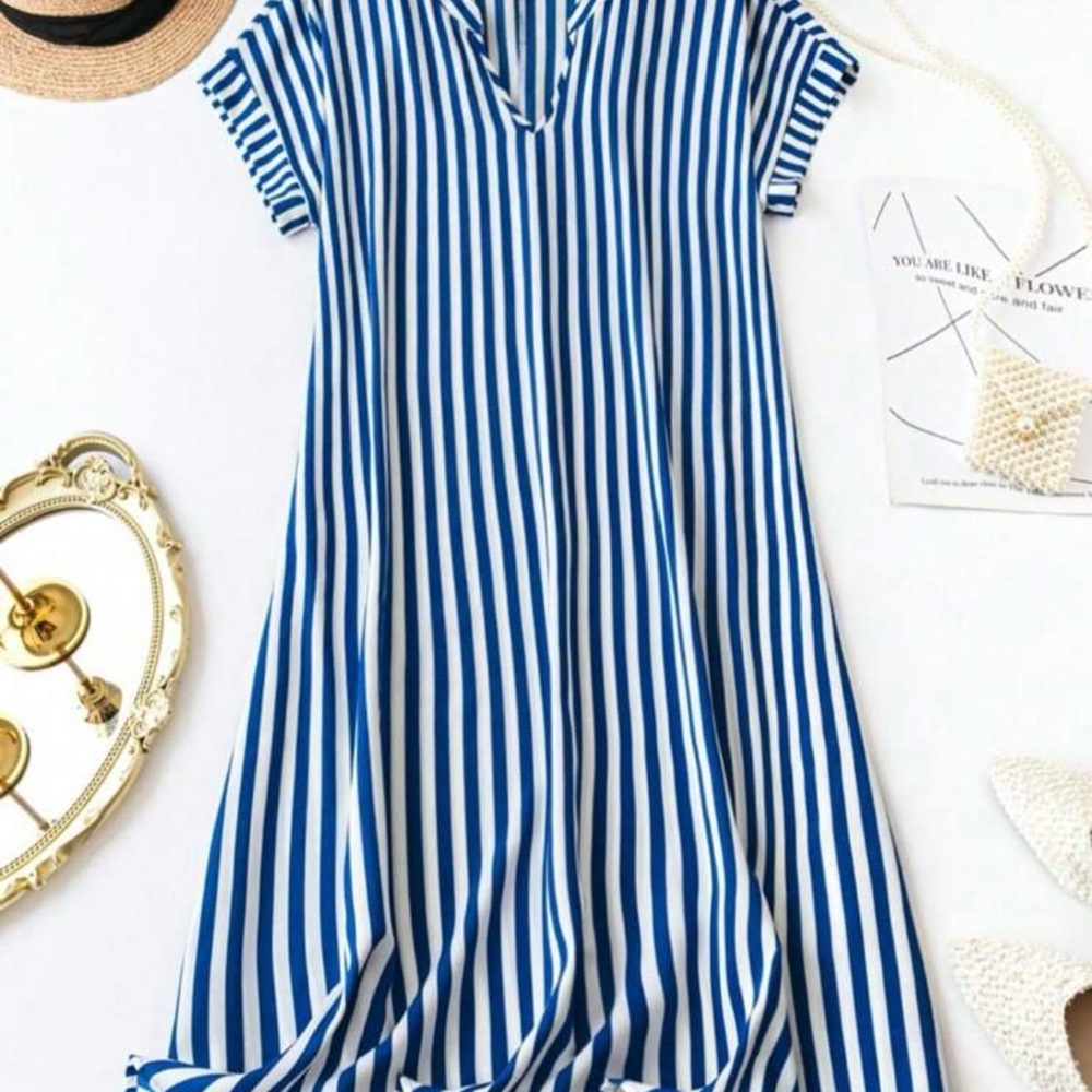 SHEIN Blue and White Striped Midi Dress